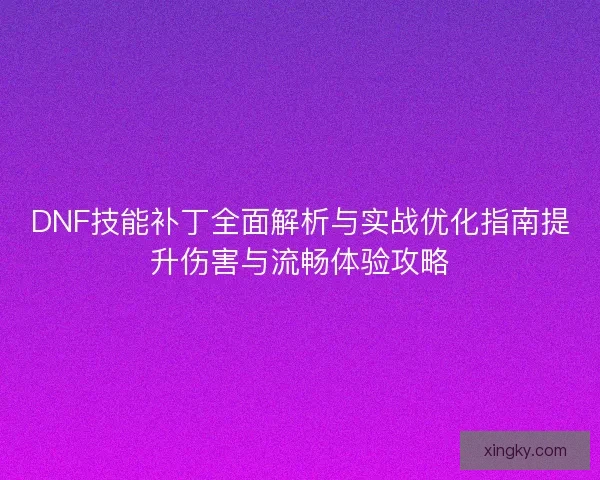 DNF技能补丁全面解析与实战优化指南提升伤害与流畅体验攻略